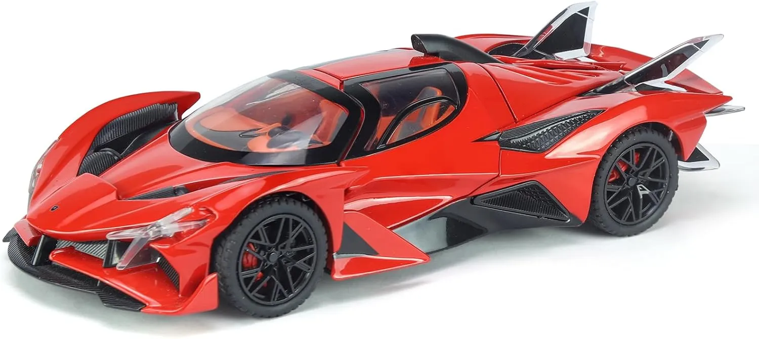 Toy Cars Apo Project EVO Model 1:24 Metal Diecast Car Toys with Light and Sound Pull Back Car for 3 4 5 6 7 Year Old Boys (Red)