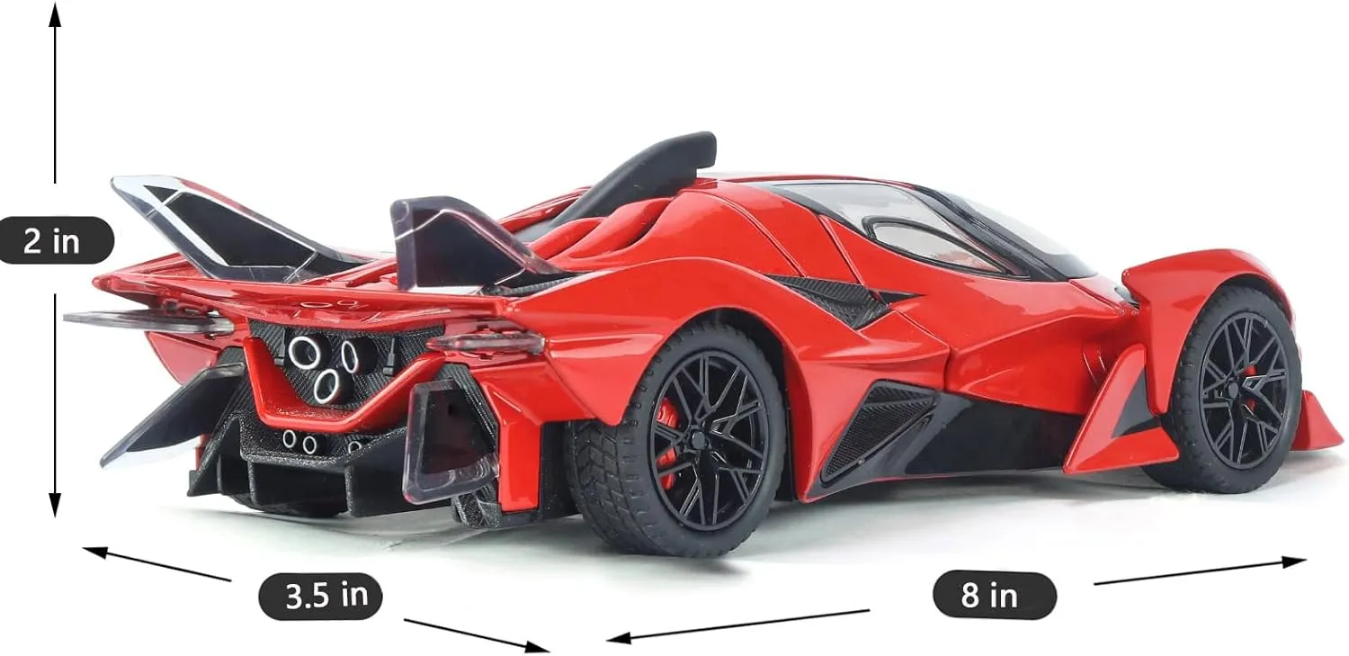 Toy Cars Apo Project EVO Model 1:24 Metal Diecast Car Toys with Light and Sound Pull Back Car for 3 4 5 6 7 Year Old Boys (Red)