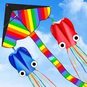 TOY Life 3 Pack Octopus Kites for Kids 4-12 and Adults - Easy to Fly Large Rainbow Kites - Beach and Outdoor Toys