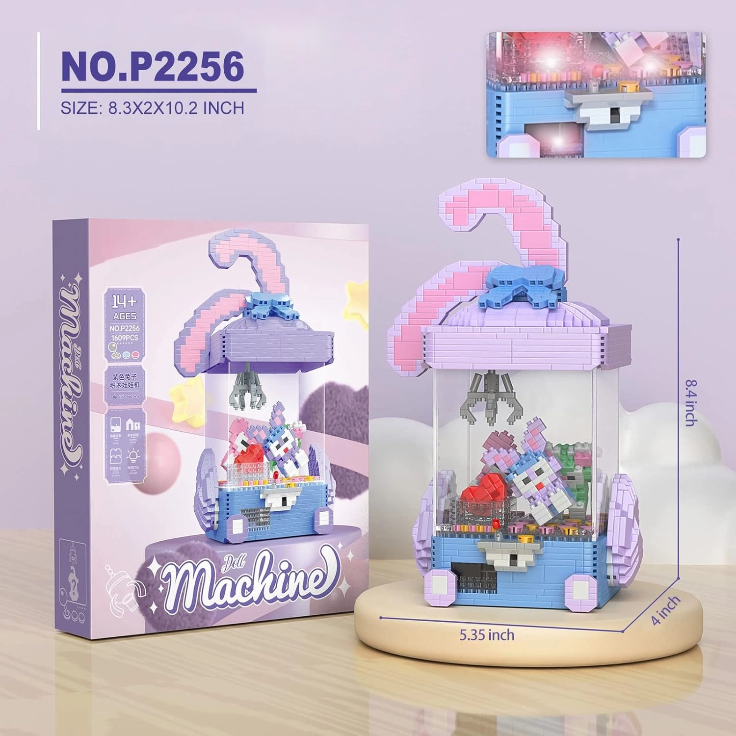 Toy Building Set Purple Doll Cute Micro Bricks Building Blocks Model Set, 1609 Pcs Collectible Ideas Teen Girl Gifts Age 14 and up, with LED Lights DIY Decoration Home