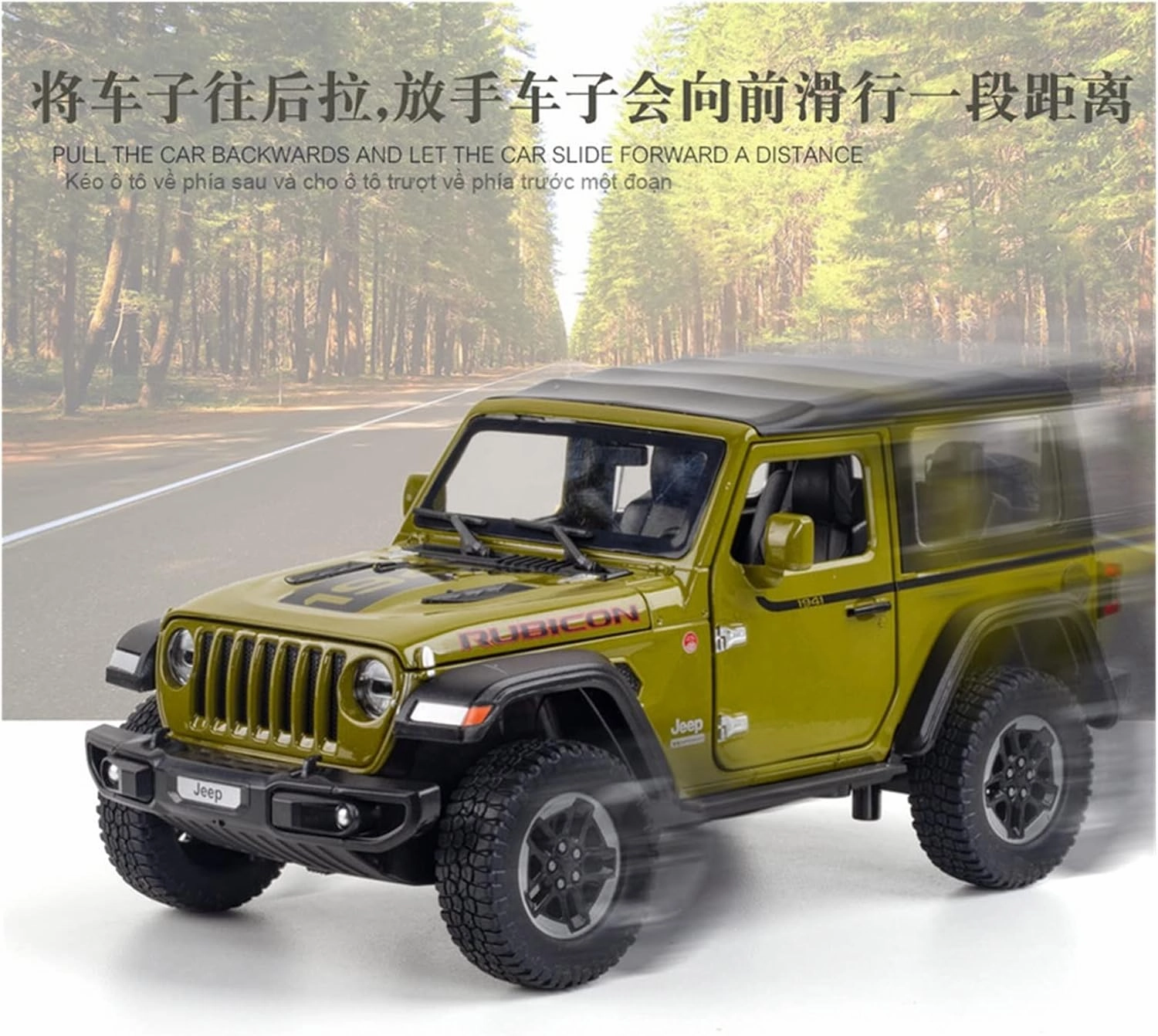 Toy car Model 1:20 for Jeeps Wrangler Rubicon 1941 Vehicle Model Car Exquisite Off-Road Alloy Collection Toys (Color : Black2)