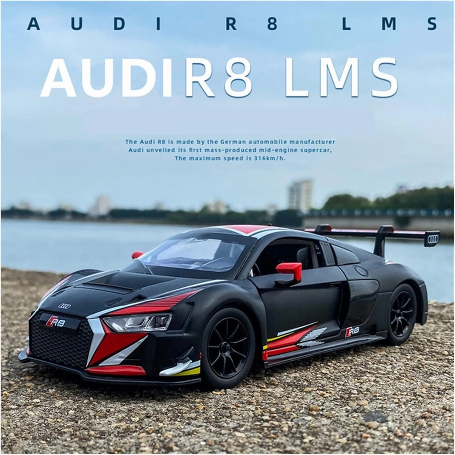 Toy car Model 1/24 for Audi R8 LMS Alloy Racing Car Model Diecasts Sports Toy with Sound and Light Gift (Color : Red)