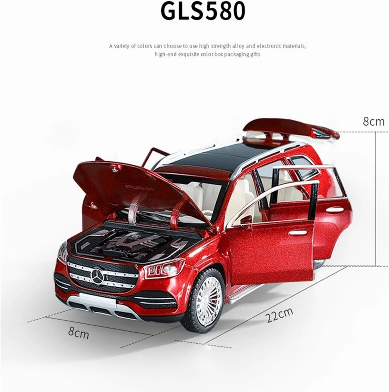 Toy car Model 1:24 for BENZS GLS580 Car Model Alloy Die Cast Toy Car Model Sound and Light Pull Back Children's Toy Gift (Color : Red)