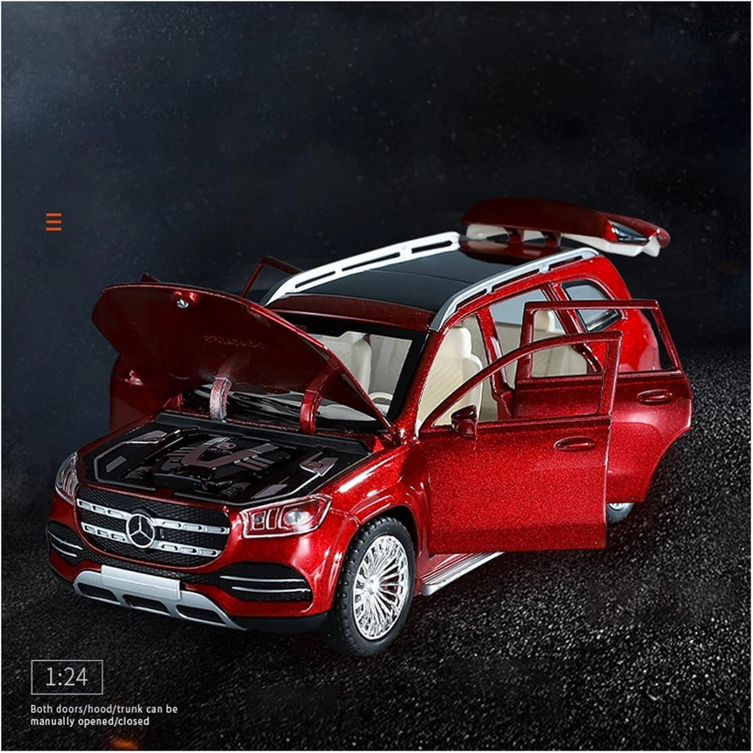 Toy car Model 1:24 for BENZS GLS580 Car Model Alloy Die Cast Toy Car Model Sound and Light Pull Back Children's Toy Gift (Color : Red)