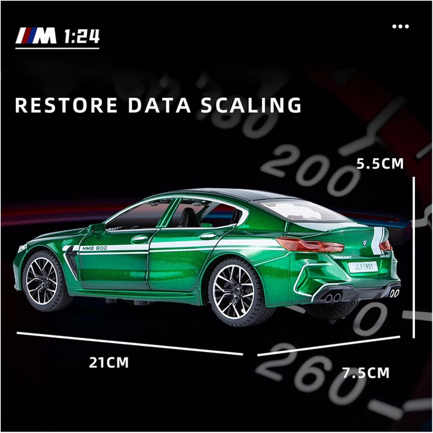 Toy car Model 1:24 for BMW M8 Manhart Metal Toy Alloy Car Diecasts Toys for Children (Color : Black)
