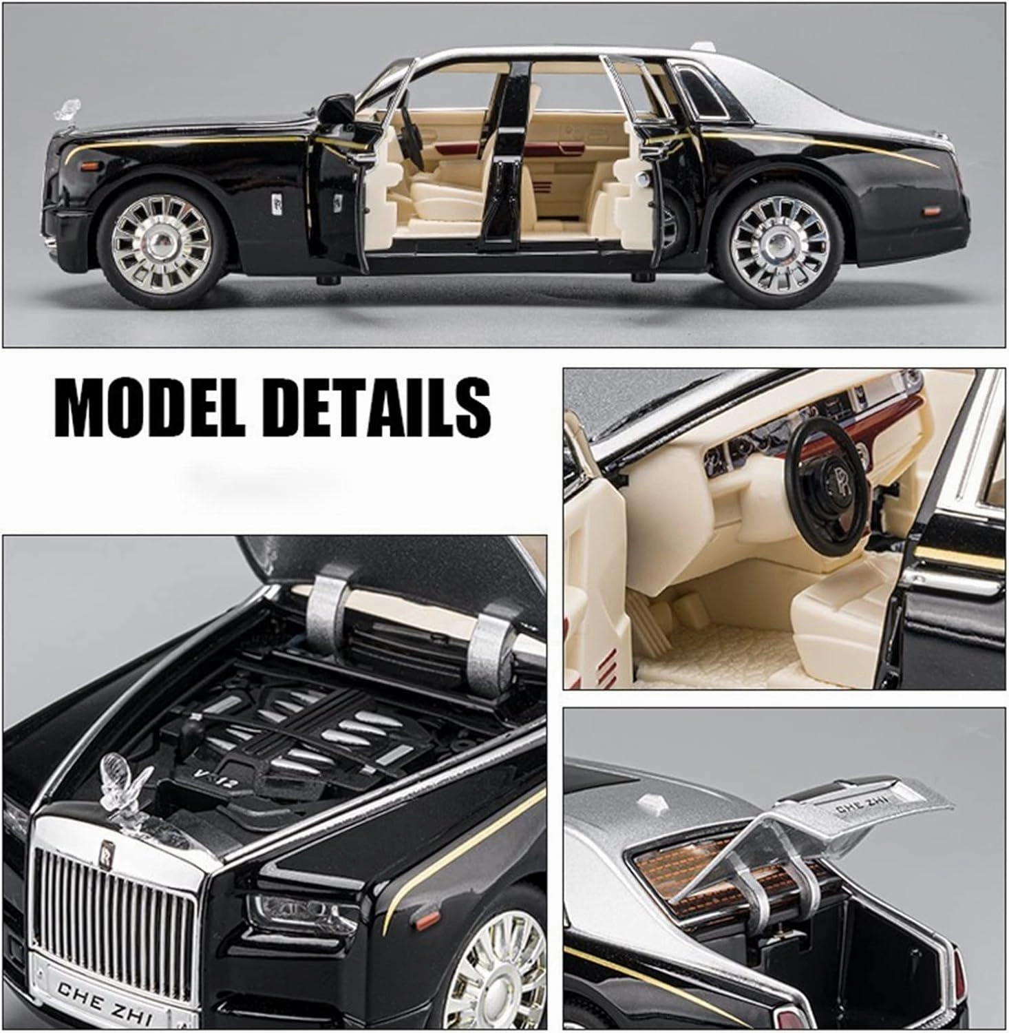 Toy car Model 1:24 for Rolls Royce Phantom Mansory Alloy Car Model Diecasts Toy Sound and Light Toys for Kids Gifts (Color : C3)