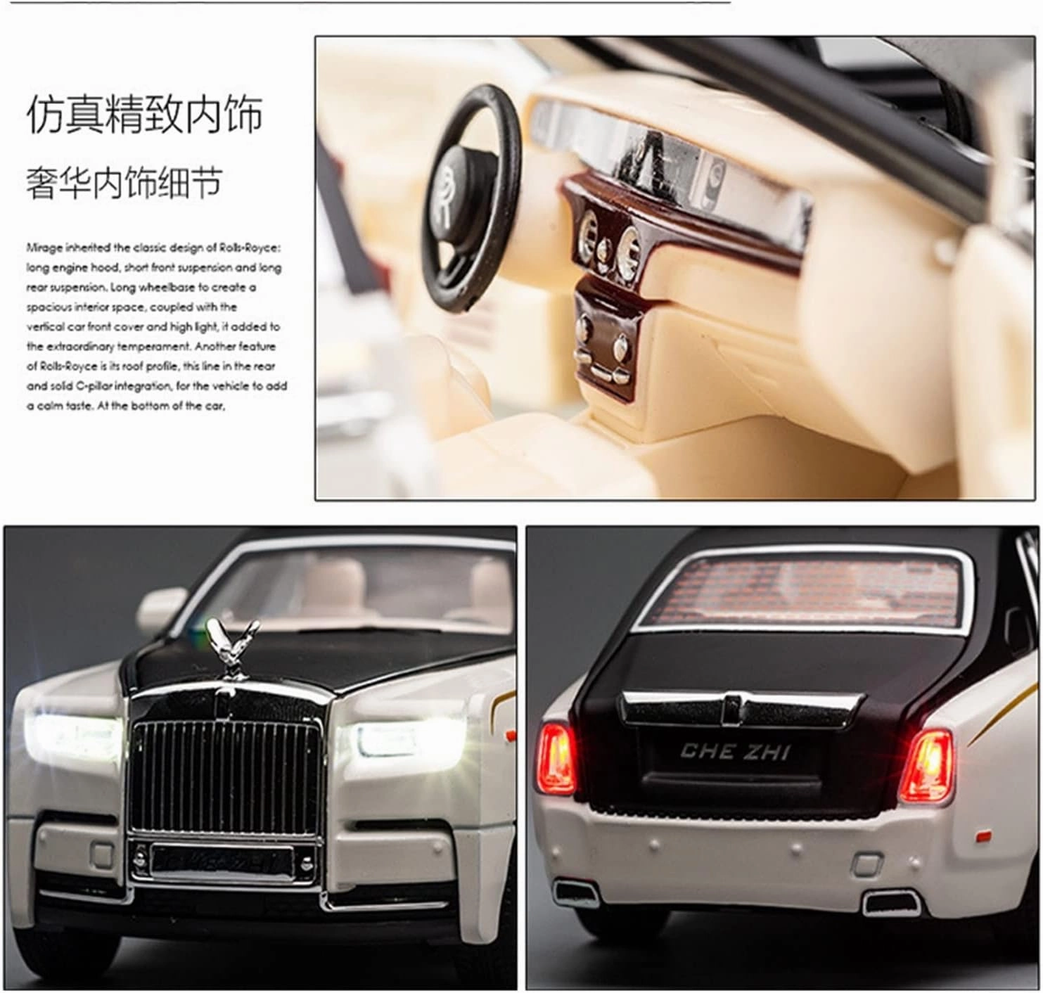 Toy car Model 1:24 for Rolls-Royce Sound and Light Pull Back Car Model Alloy Sports for Children's Toys (Color : A1)