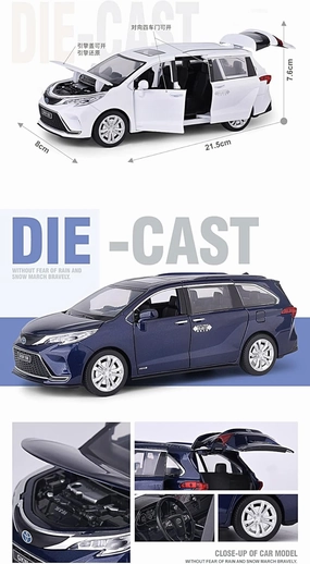 Toy car Model 1:24 for Toyota Sienna Granvia MPV Van Alloy Model Car Toy Diecasts Sound and Light Car Toys for Children (Color : A1)