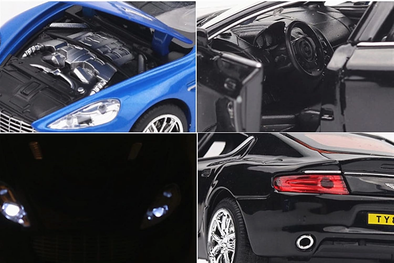 Toy car Model 1:32 for Aston Martin DB9 V12 Supercar Toy Alloy Car Model Diecasts Toy Sound and Light Toys Gift (Color : Black)