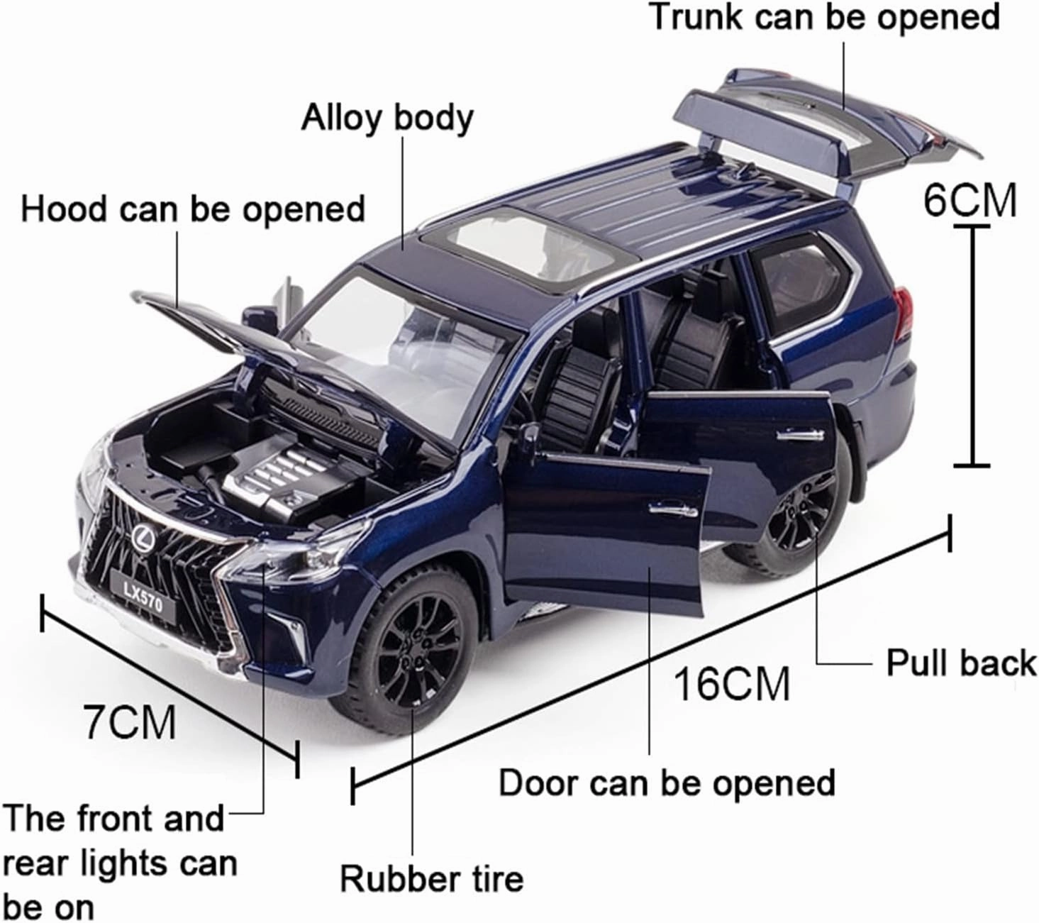 Toy car Model 1/32 for Lexus 570 Diecasts Toy Alloy Car Model Collection High Simulation Car Toys for Children Gifts (Color : Black)