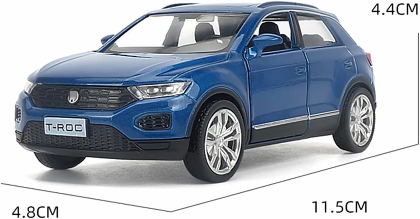 Toy car Model 1/36 for T-ROC SUV Alloy Car Model Diecasts Toy High Simulation Pull Back Collection Childrens Gift (Color : Blue)