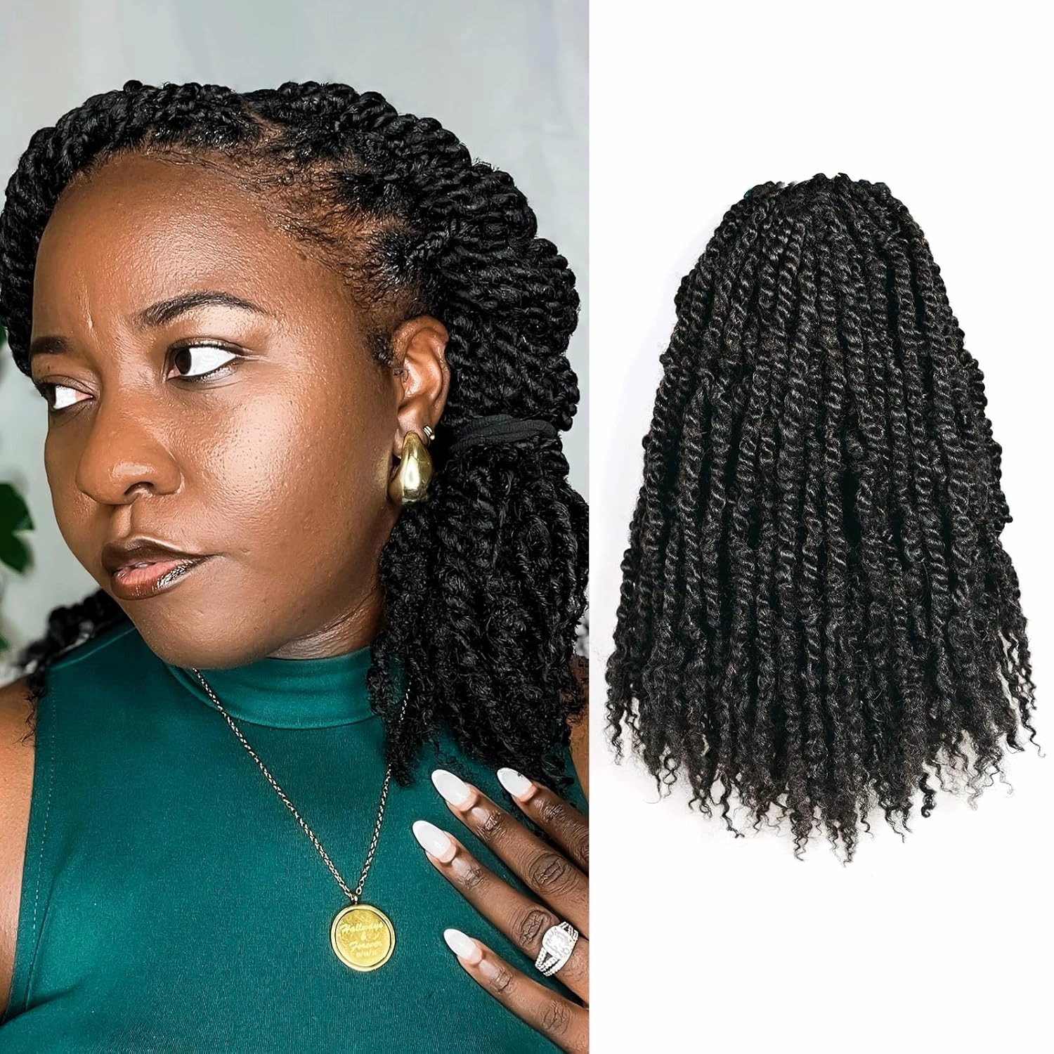 ToyoTress 100% Human Hair Passion Twist - 8 Inch 8 Packs Handmade Pre-twisted Human Hair Crochet Mini Twist, Natural Black Pre-looped Crochet Braids Braiding Hair Extensions (8 Inch, 1B-8P)