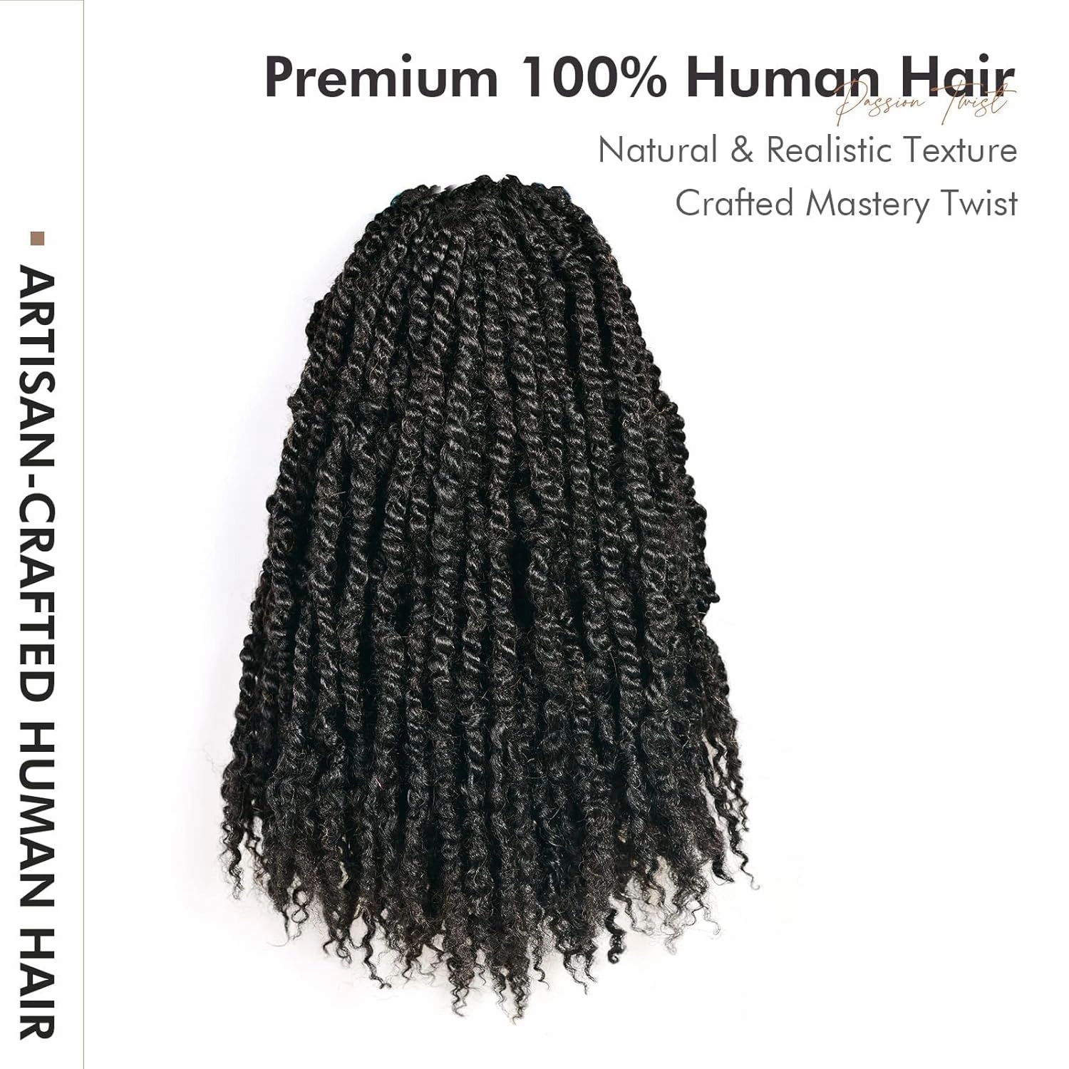 ToyoTress 100% Human Hair Passion Twist - 8 Inch 8 Packs Handmade Pre-twisted Human Hair Crochet Mini Twist, Natural Black Pre-looped Crochet Braids Braiding Hair Extensions (8 Inch, 1B-8P)