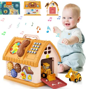 Toys for 1-2 Year Old Gifts, Montessori Toddlers Toys with Sound/Lights/Music/Clock/Car/Telephone, 8 in 1 Multi-Functional House Toy for Boys Girls, Early Educational Learning Toy for Birthday
