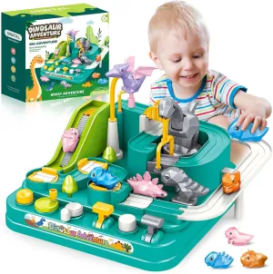 Toys for 3 Year Old Boy - Car Adventure Playset - Race Track Vehicle Toy Set for Boy Girls, Puzzle Rail Car Race Tracks for Kids Ages 3-5, Dinosaur Rescue Playset Preschool Educational Toys