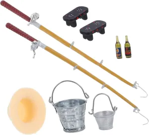 Toyvian 1 Set Simulation Fishing Tackle Ornaments Doll House Child Metal Toy Fisherman Small Plastic Toys