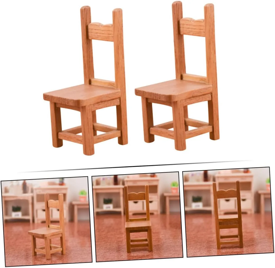 Toyvian 3sets Miniature Wooden Chairs for Dollhouse Premium Quality Micro Furniture for DIY Miniature House Decor for Creative Arrangements 2pcs*3