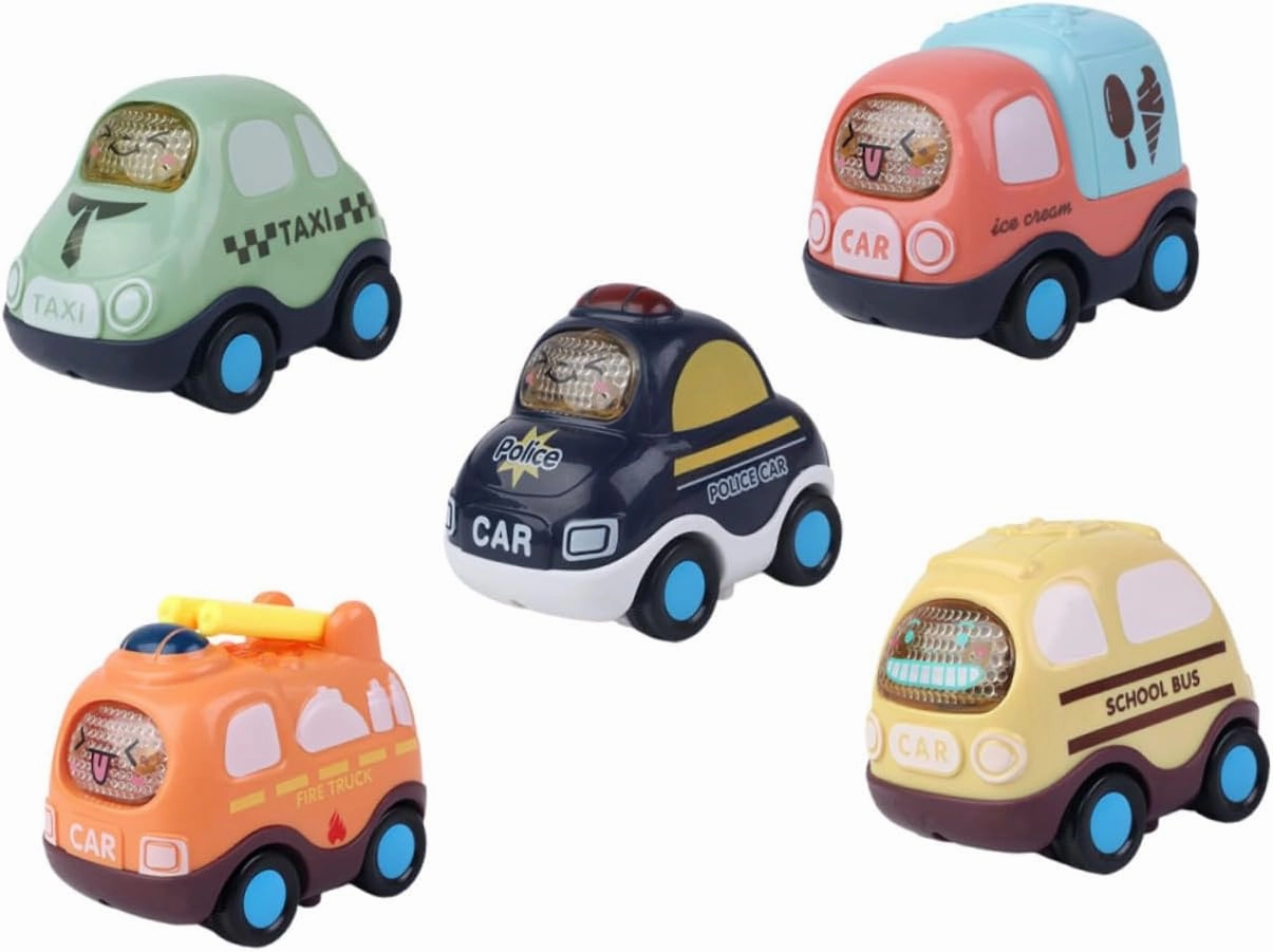 Toyvian 5Pcs Cartoon Inertia Car Safe and Playthings for Boys and Cars for Interactive Fun Present