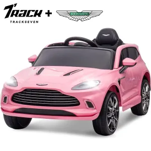 Track 7 12V Kids Ride on Car, Licensed Aston Martin Electric Car for Boys Girls Age 3 , Remote Control, Music, USB, Portable Handle, Pink
