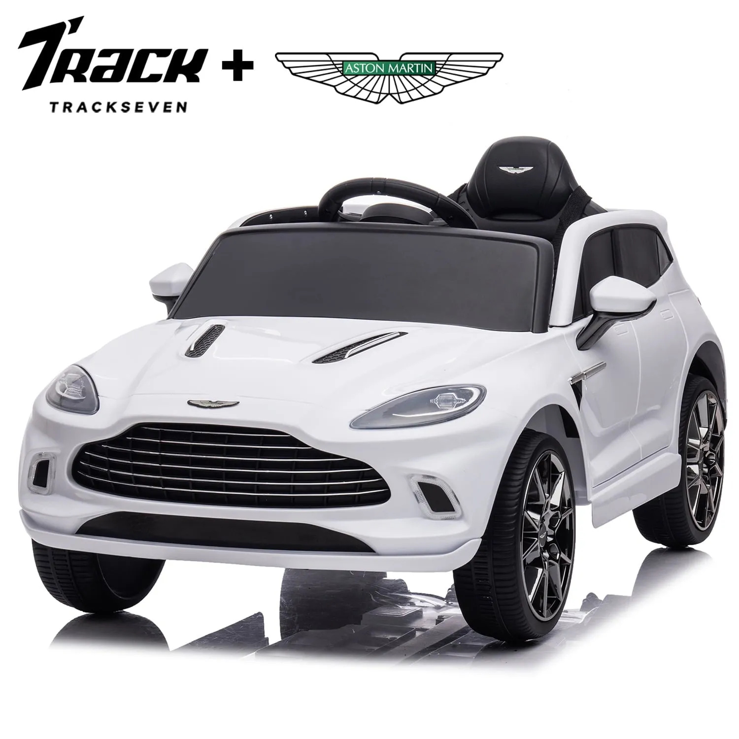 Track 7 12V Kids Ride on Car, Licensed Aston Martin Electric Car for Boys Girls Age 3 , Remote Control, Music, USB, Portable Handle, Pink