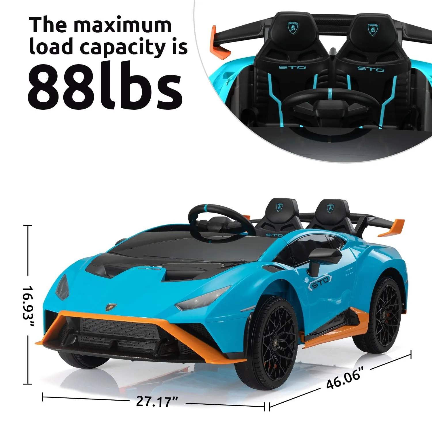 Track 7 12V Kids Ride on Car, Licensed Lamborghini STO Electric Car for Kids Age 3 , Remote Control, Music, Motorized Drift Electric Vehicle, Max Speed 5mph, Blue