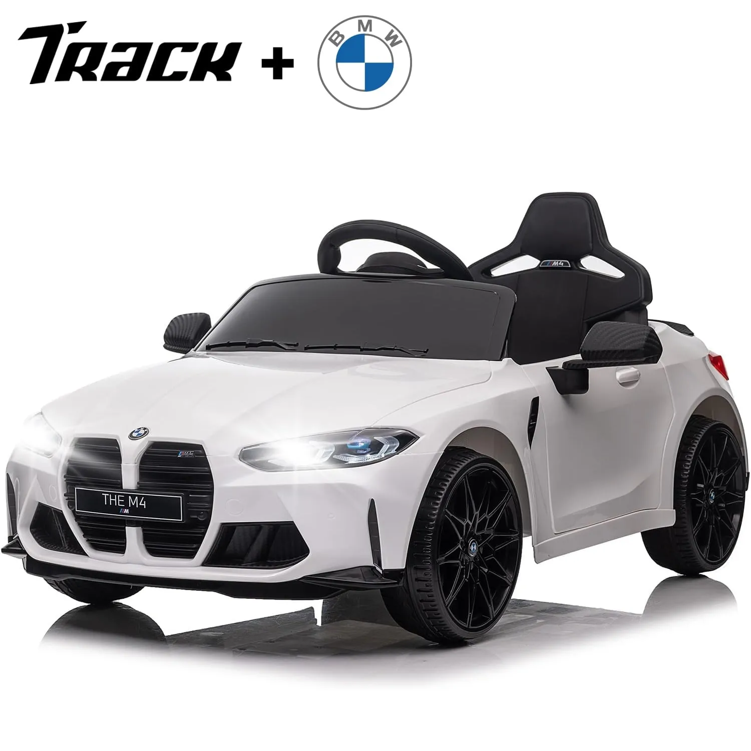 Track 7 12V Ride on Car, Licensed BMW M4 Electric Car, Kids Ride on Car with Remote Control, Bluetooth, Lights, Portable Handle, Red