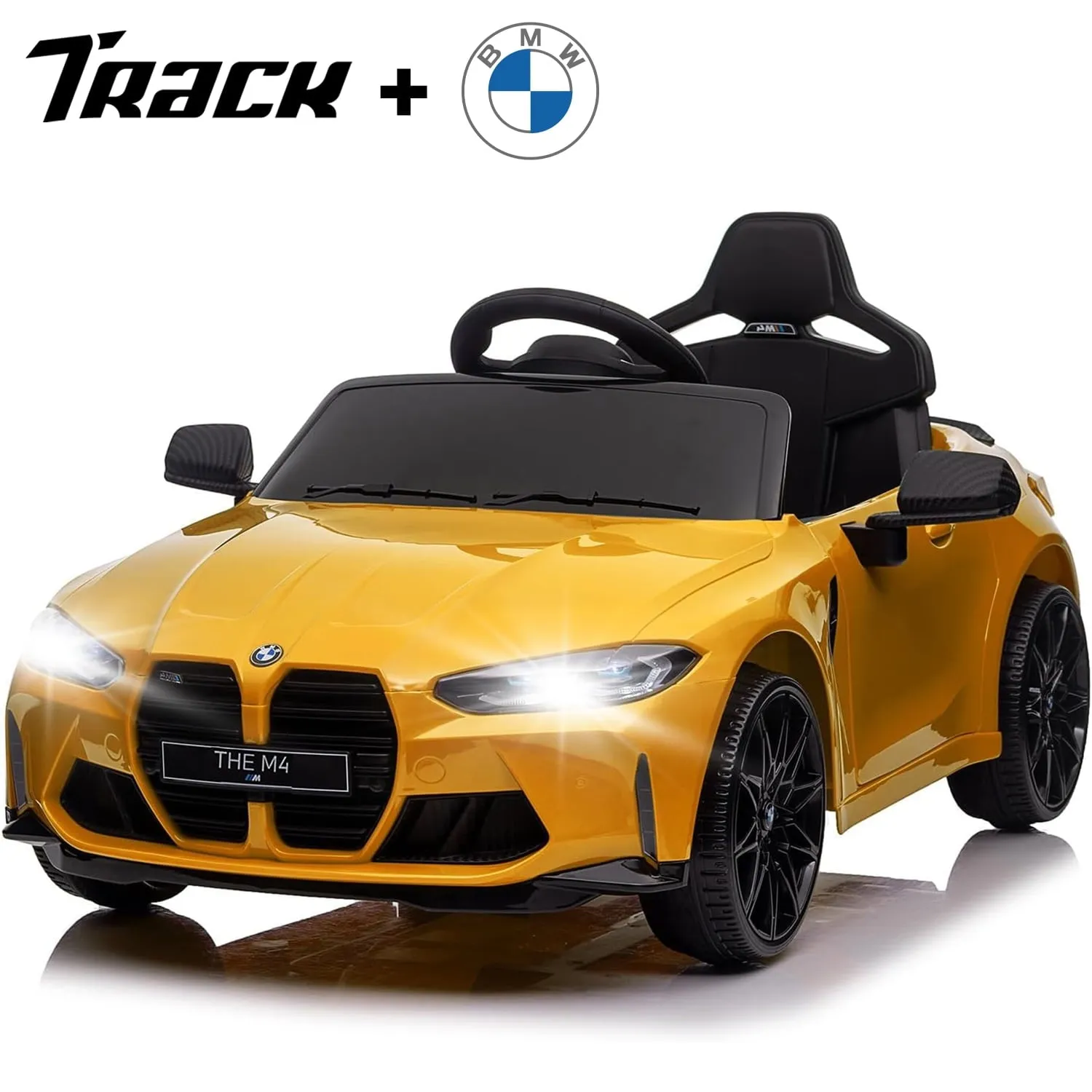 Track 7 12V Ride on Car, Licensed BMW M4 Electric Car, Kids Ride on Car with Remote Control, Bluetooth, Lights, Portable Handle, Red