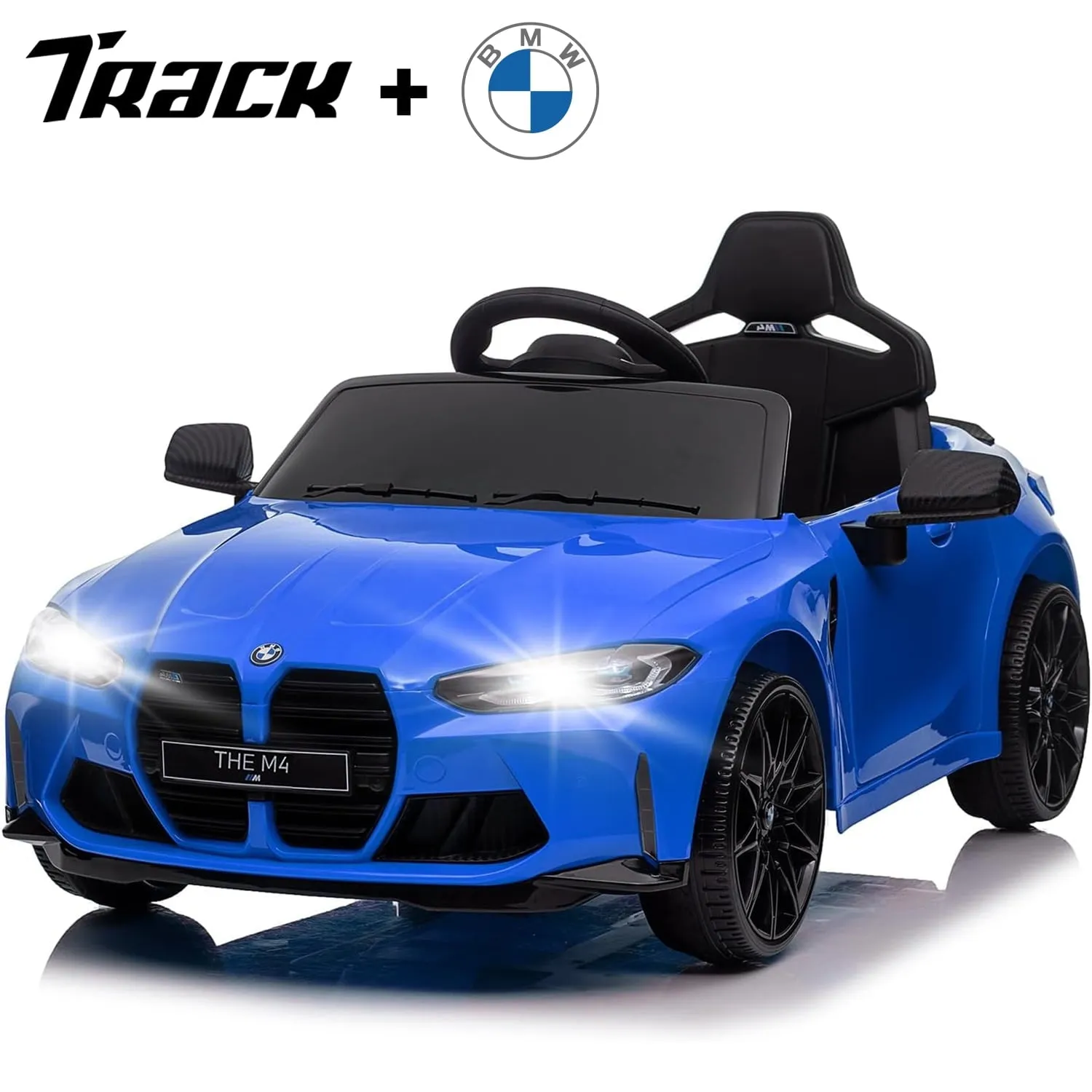 Track 7 12V Ride on Car, Licensed BMW M4 Electric Car, Kids Ride on Car with Remote Control, Bluetooth, Lights, Portable Handle, Red