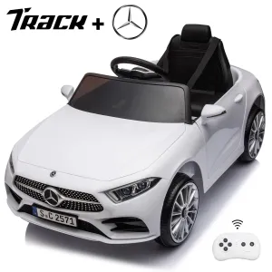 Track 7 12V Ride on Car, Licensed Mercedes-Benz CLS 350 Electric Car for Kids, Ride on Car with Remote Control, Music, Power Display, LED Lights, MP3, Kids Car for Age 3 , White