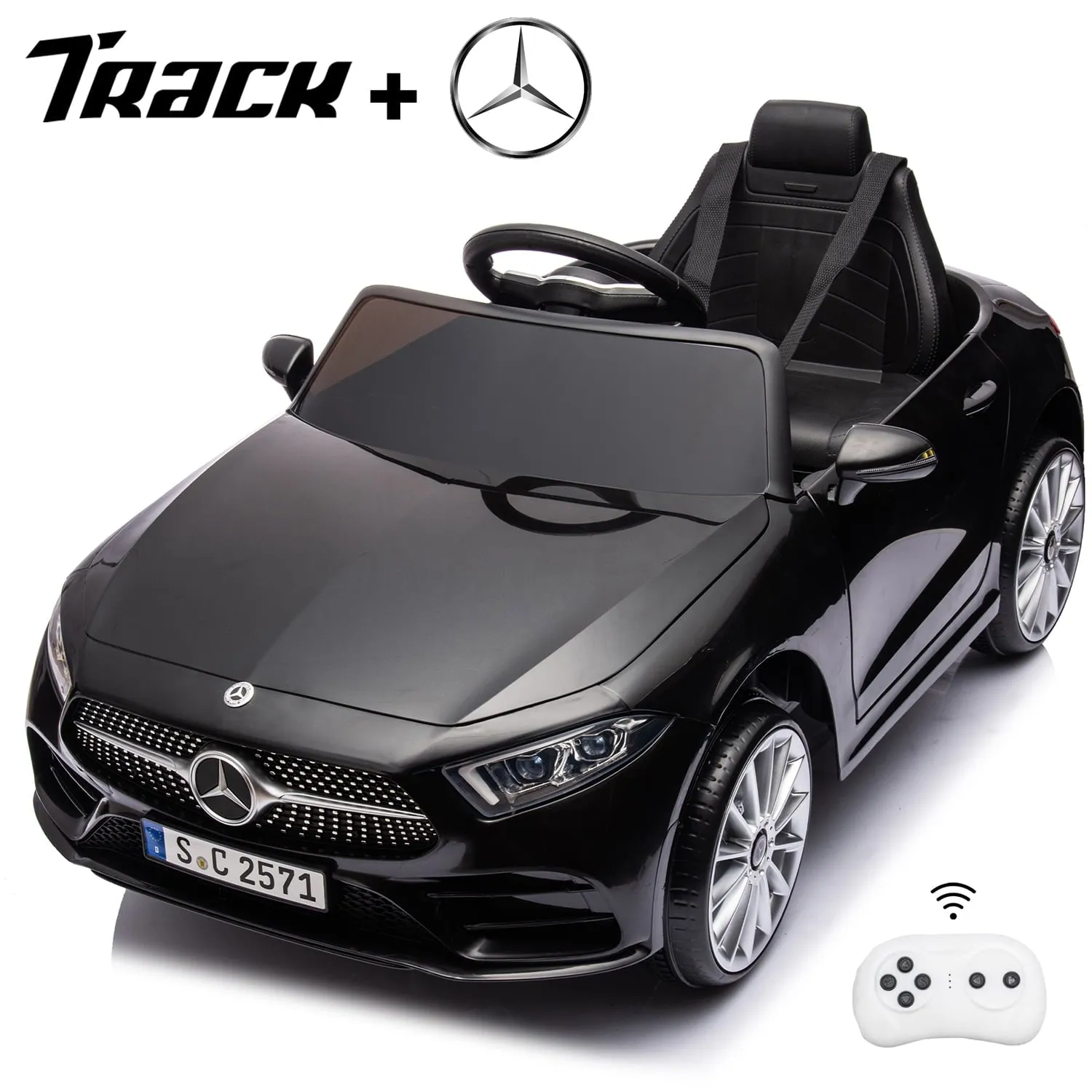 Track 7 12V Ride on Car, Licensed Mercedes-Benz CLS 350 Electric Car for Kids, Ride on Car with Remote Control, Music, Power Display, LED Lights, MP3, Kids Car for Age 3 , White