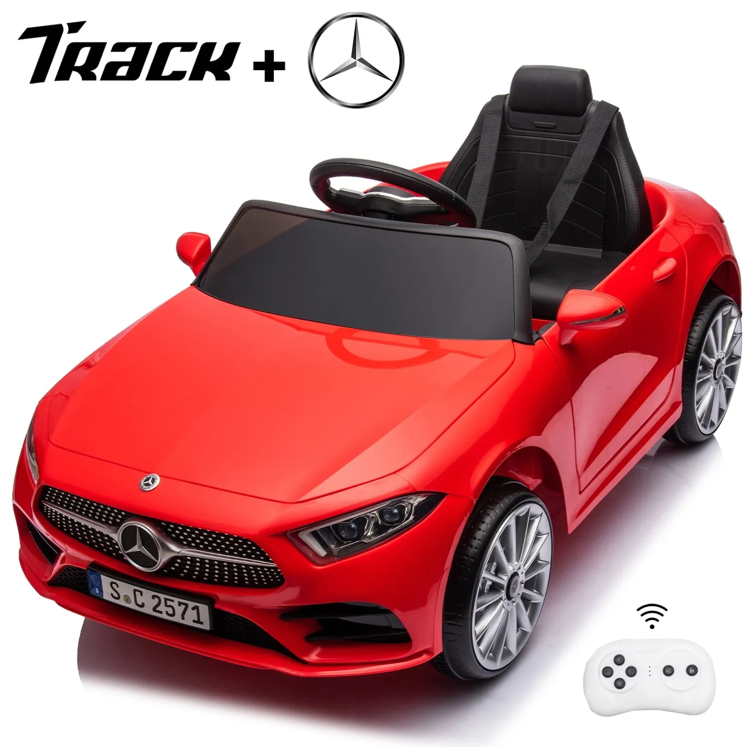 Track 7 12V Ride on Car, Licensed Mercedes-Benz CLS 350 Electric Car for Kids, Ride on Car with Remote Control, Music, Power Display, LED Lights, MP3, Kids Car for Age 3 , White