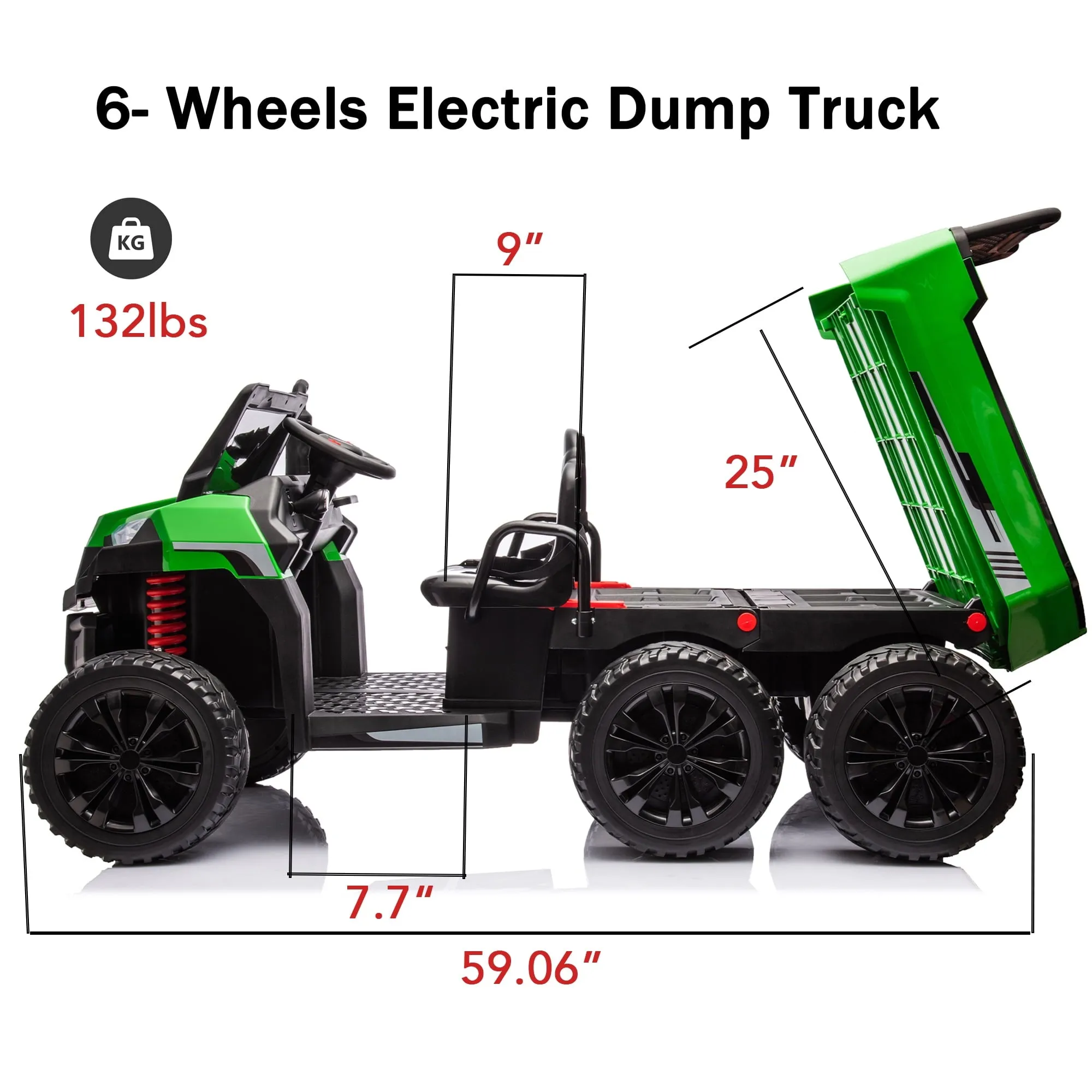 Track 7 24V Ride on Car, 2-Seater Ride On Dump Truck, 6 Wheels Electric Car with Remote Control, Music, Shift Lever, off-Road Ride on UTV, Green