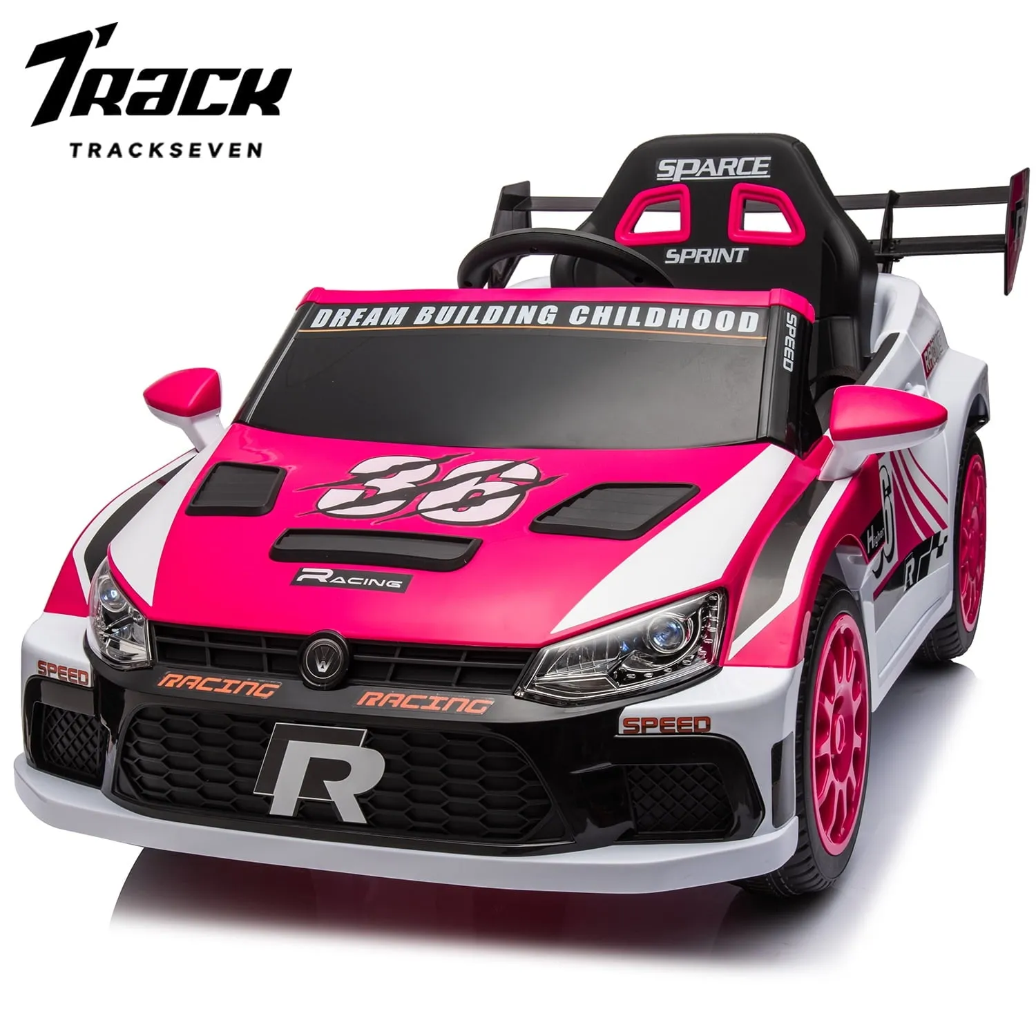 Track 7 Kids Ride on Car, 12V Electric Sports Car with Remote Control, Bluetooth, Front Light, Electric Buggies for Boys Girls Age 3 , Green