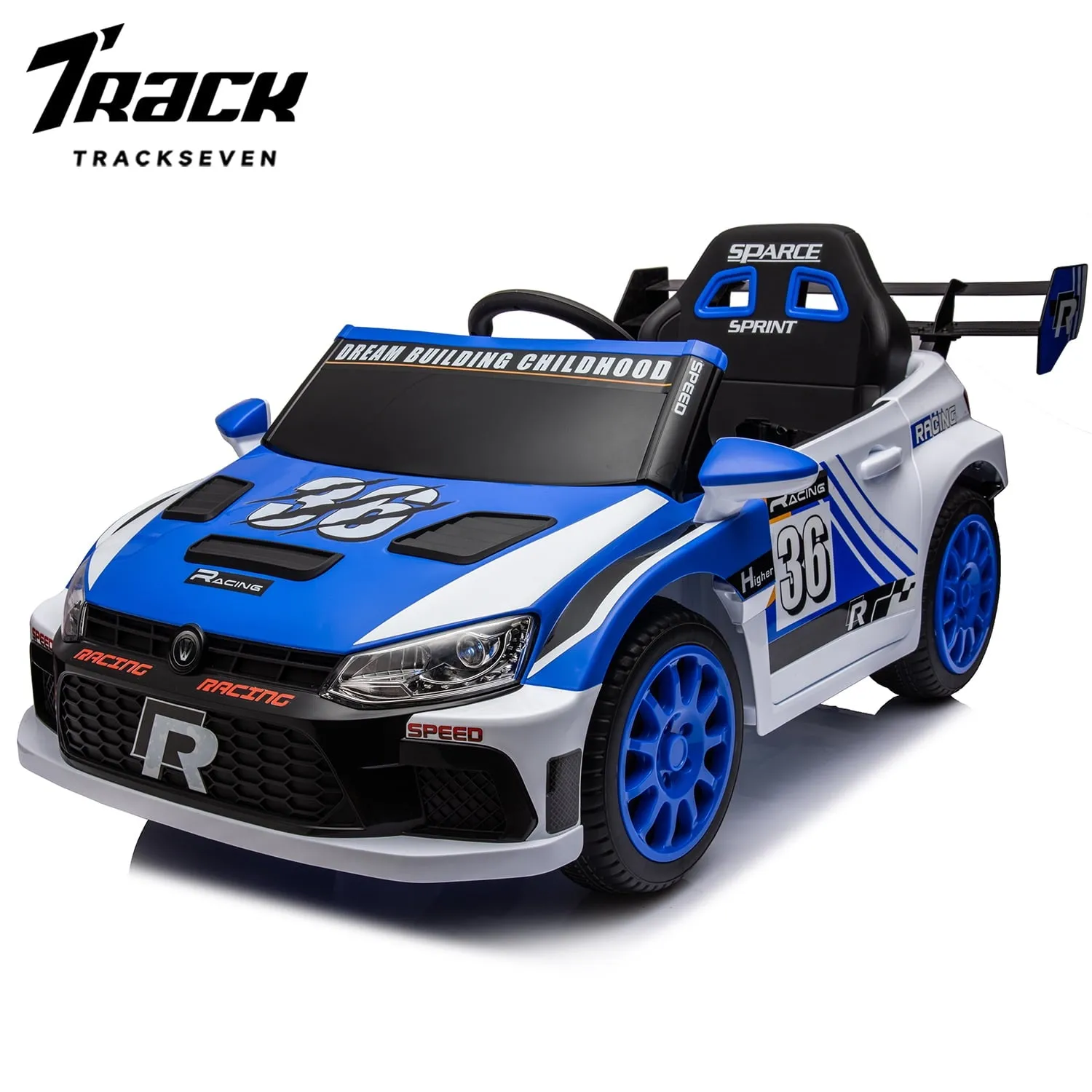 Track 7 Kids Ride on Car, 12V Electric Sports Car with Remote Control, Bluetooth, Front Light, Electric Buggies for Boys Girls Age 3 , Green