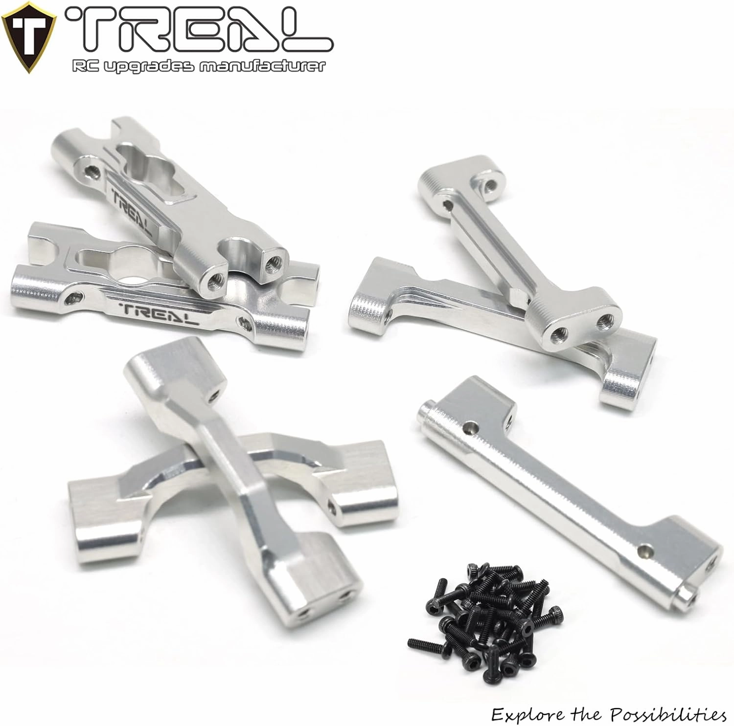 TREAL Aluminum 7075 Chassis Cross Brace Set (7pcs) for 1/18 Mini LMT Monster Truck(Silver)