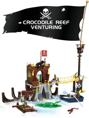 Treasure Island Pirates Building Sets, 442PCS Pirate Ship Building Brick Toy Set Themed Display Model Room Decor Gifts for Kids Boys 6 