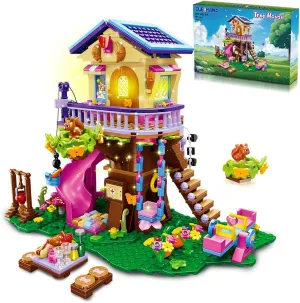 Treehouse Building Sets with LED Light - Tree House Building Block Toy, Friendship Up House Building Set with Slide & Stickers, Easter Gift for Kids Girls Boys Age 6 7 8 9 10 11 （618PCS