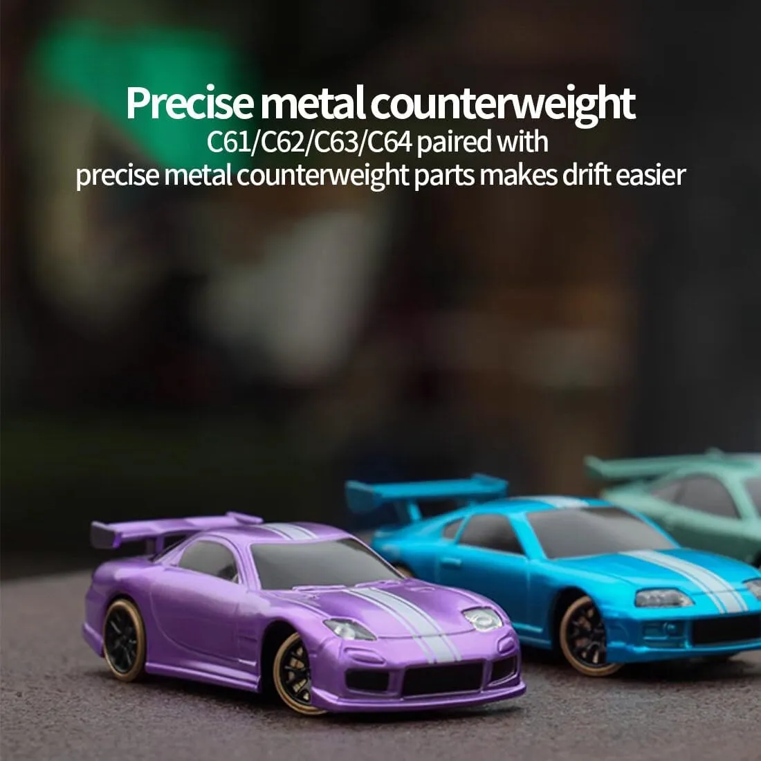 Turbo Racing RC Drift Car, C63 1/76 2.4G RC 3CH Electric RWD Drift Racing Car Model with Lights, Mini Desktop RC Car Model, Creative Rc Drift Cars for Adults (RTR/Blue)
