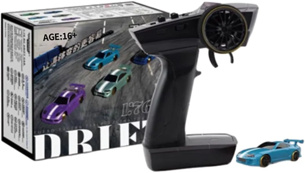 Turbo Racing RC Drift Car, C63 1/76 2.4G RC 3CH Electric RWD Drift Racing Car Model with Lights, Mini Desktop RC Car Model, Creative Rc Drift Cars for Adults (RTR/Blue)