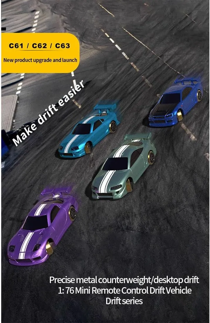 Turbo Racing RC Drift Car, C63 1/76 2.4G RC 3CH Electric RWD Drift Racing Car Model with Lights, Mini Desktop RC Car Model, Creative Rc Drift Cars for Adults (RTR/Blue)
