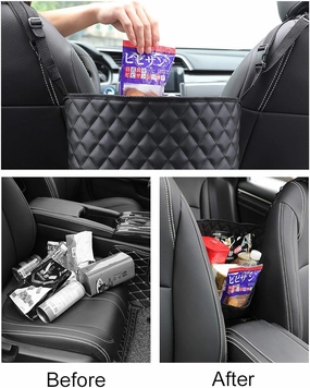 TWAYFEL Handbag Holder for Car, Seat Back Organizer PU Leather Pocket, Large Capacity Storage Bag for Purse, Barrier of Backseat Pet Kids, Handbag Holder Between The Two Seats of The Car (Black)