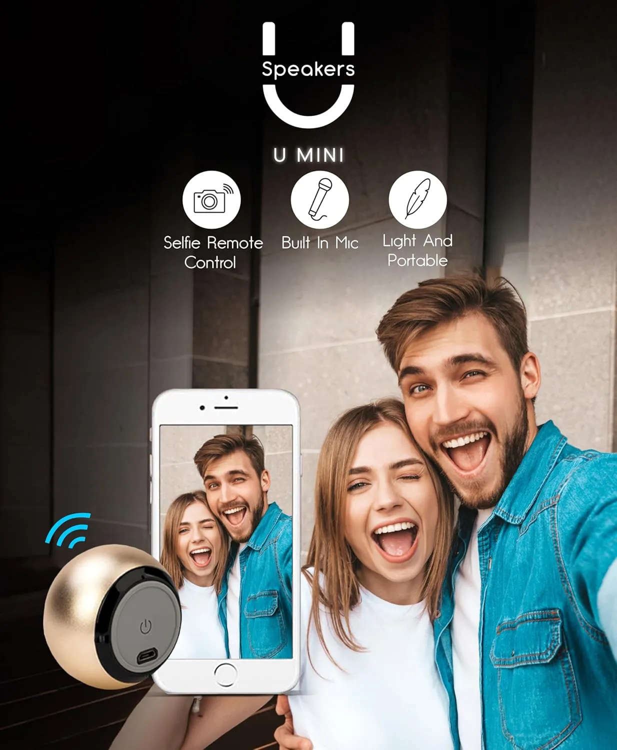 U Mini Speaker | Stylish Portable Wireless Bluetooth 5.0 with Built-in Mic & Remote Shutter | Perfect Mini Speaker for Home, Parties, Activities! Small Device, Rich Sound | Mirror Gold
