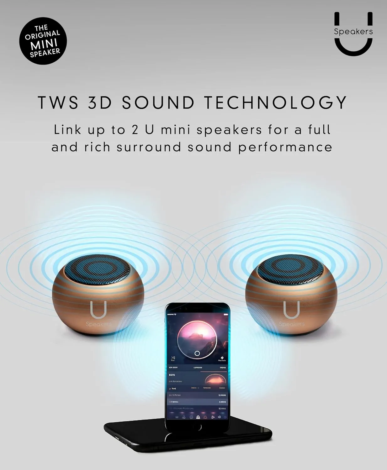 U Mini Speaker | Stylish Portable Wireless Bluetooth 5.0 with Built-in Mic & Remote Shutter | Perfect Mini Speaker for Home, Parties, Activities! Small Device, Rich Sound | Mirror Gold