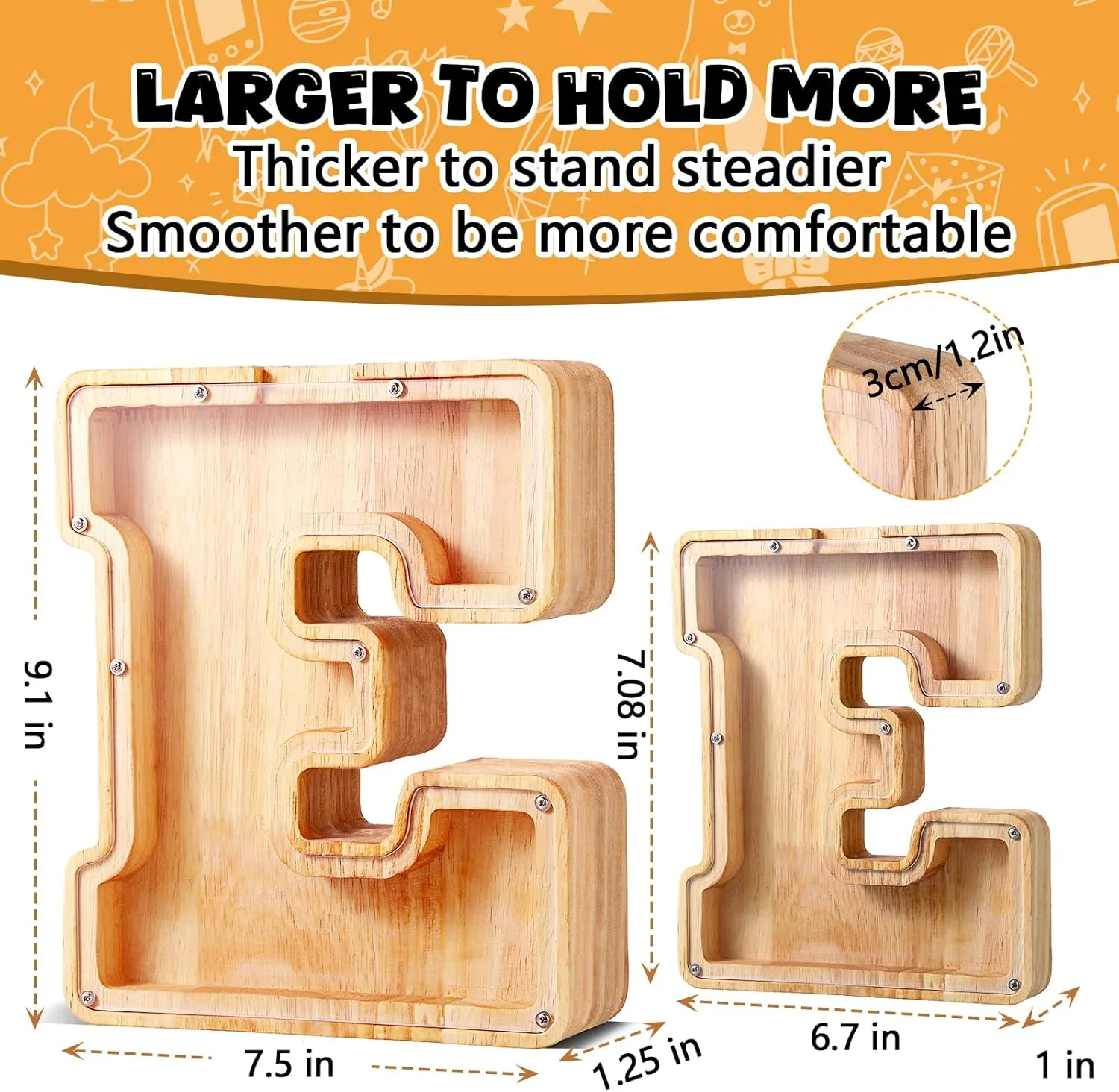 UBeesize Large Letter Piggy Bank for Kids Boys Girls,Wooden Personalized 26 Alphabet Piggy Banks with Target Area Clear Alphabet Banknote Coin Banks for Gift Decoration(C)