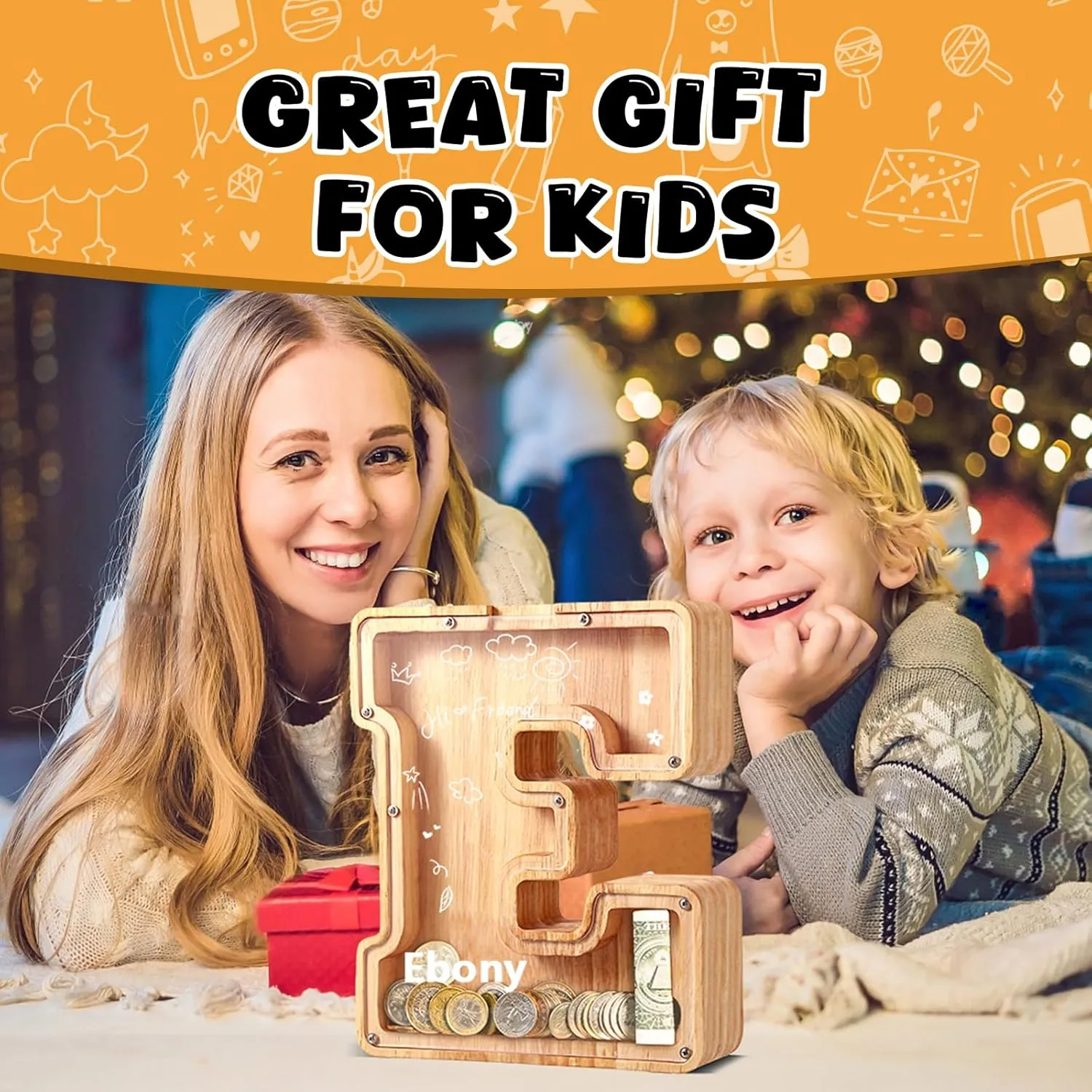 UBeesize Large Letter Piggy Bank for Kids Boys Girls,Wooden Personalized 26 Alphabet Piggy Banks with Target Area Clear Alphabet Banknote Coin Banks for Gift Decoration(C)