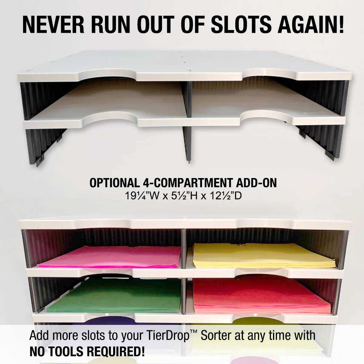 Ultimate Office TierDrop™ PLUS 24-Slot with Riser Storage Base, 19"w Literature, Forms, Mail and Classroom Sorter