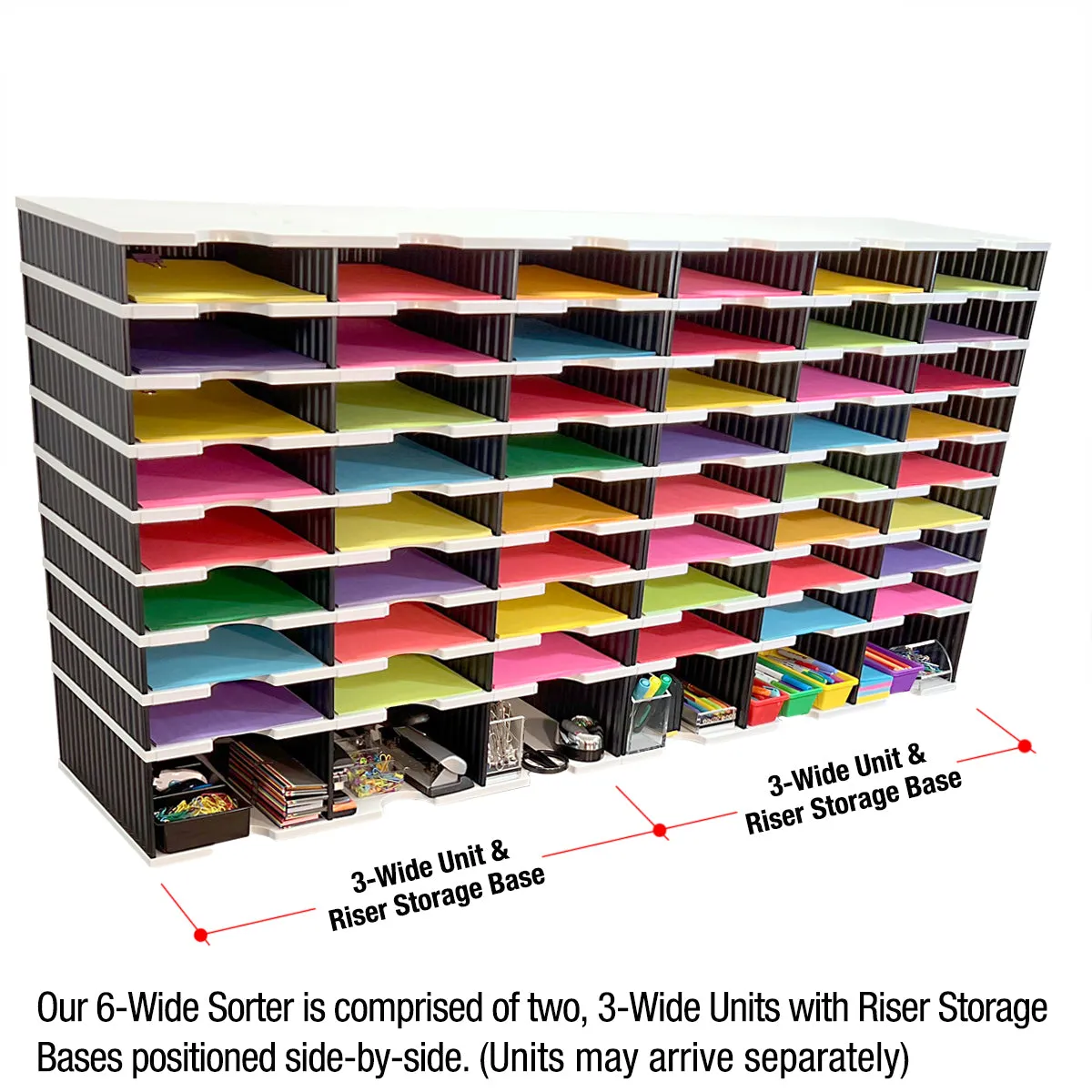 Ultimate Office TierDrop™ PLUS 48-Slot with Riser Storage Base, 57"w Literature, Forms, Mail and Classroom Sorter