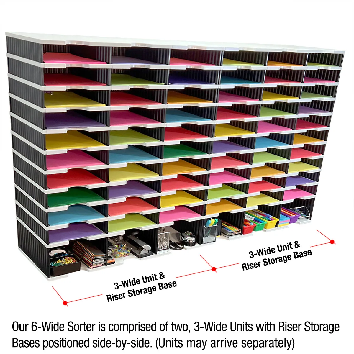 Ultimate Office TierDrop™ PLUS 60-Slot with Riser Storage Base, 57"w Literature, Forms, Mail and Classroom Sorter
