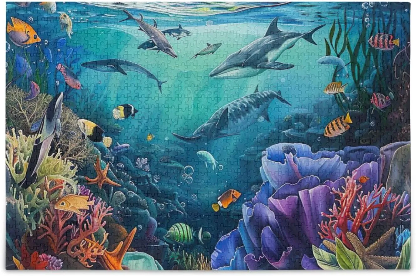 Undersea Fish Jigsaw Puzzles for Adults 1000 Pieces,Colorful Puzzle with Mesh Storage Bag,Learning Educational Puzzles for Gift 2013575