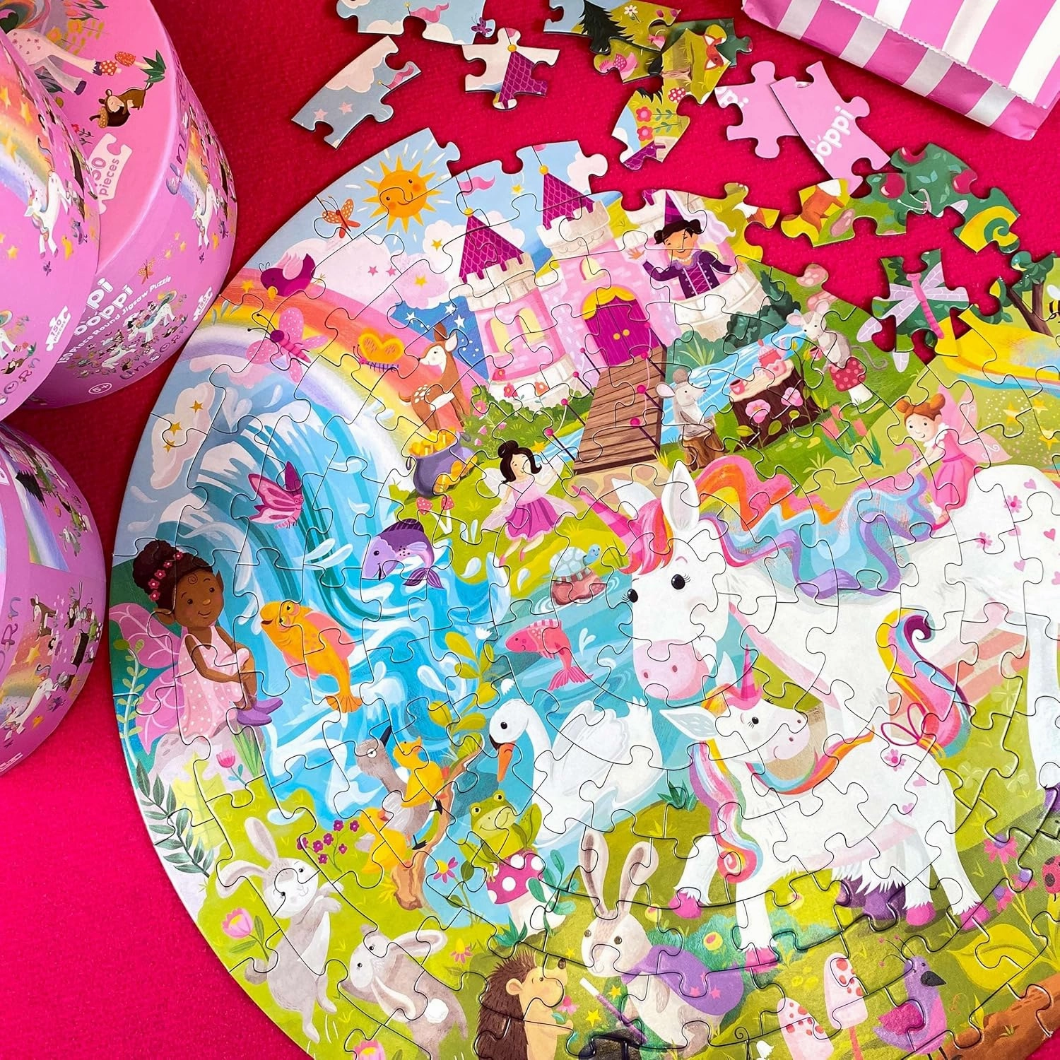 Unicorn Jigsaw Puzzle for Kids Ages 5-8 - 150 Piece Round Unicorn Kids Puzzles - Princess Puzzle with Fairies and Animals Made with 100% Recycled Card by boppi